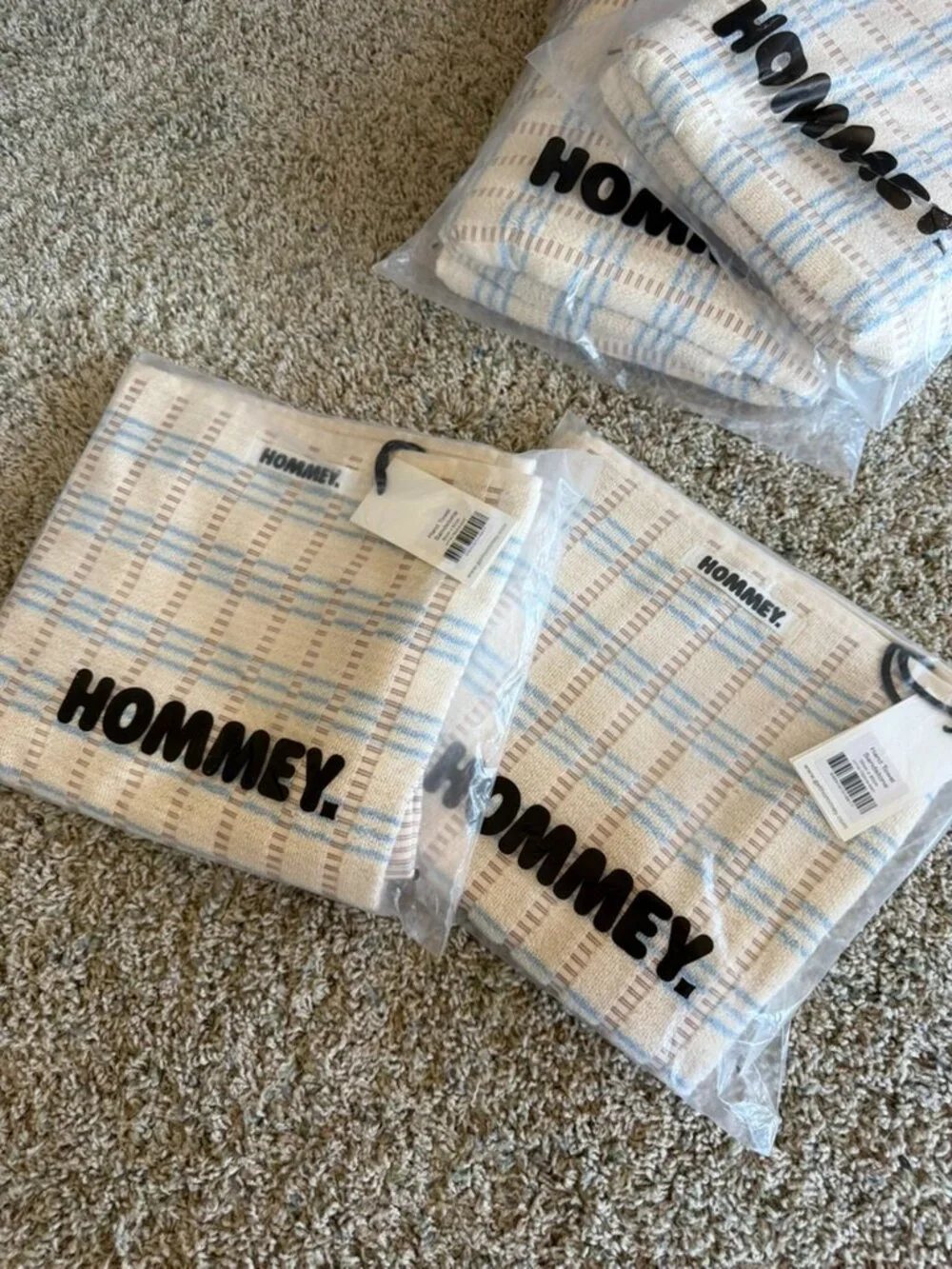 NWT Hommey Bath Towels Hand Towels & Bath Mat Bundle Sandstone/Cornflower